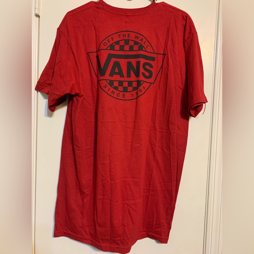 Vans Off the Wall t-shirt Red with black logo on front and back of shirt